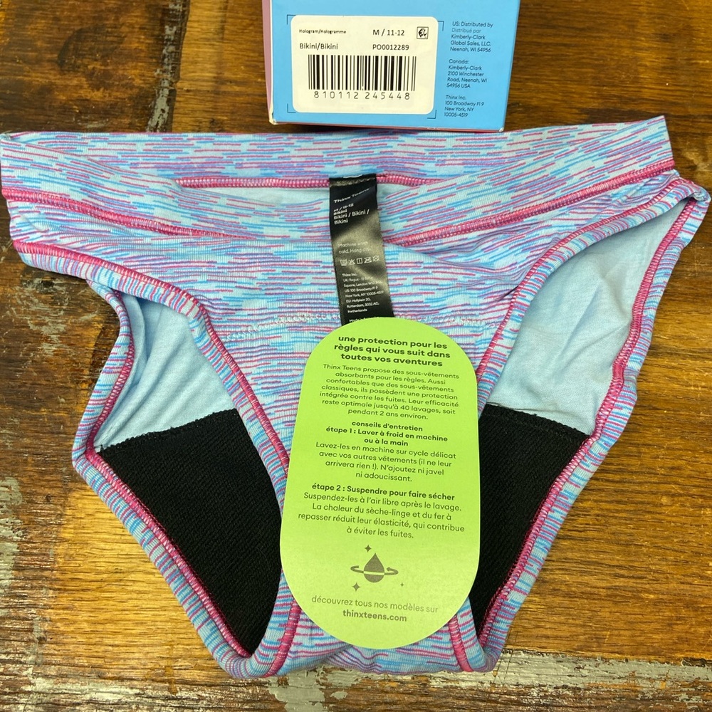 Thinkx new in box girls bikini absorbing period under pants teens medium 11 12